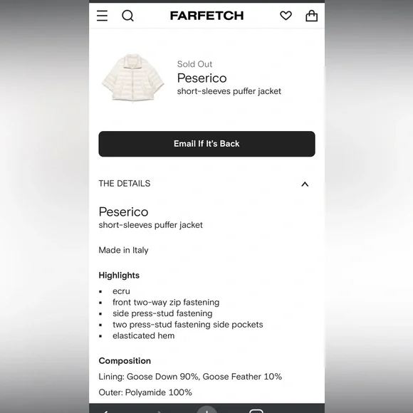 Peserico Cream Ecru Short-Sleeved Goose Down Puffer Jacket size 42 - Picture 13 of 13